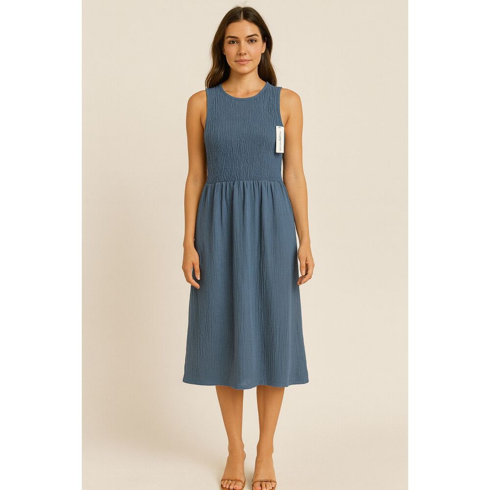 Threads 4 Thought Blue Organic Cotton Midi Dress Size M – NWT (Minor Flaw)